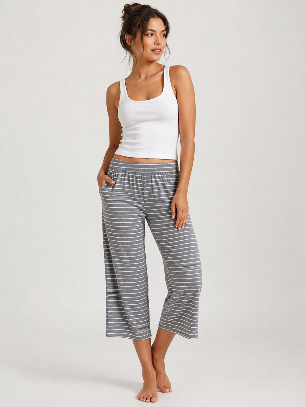 Adrienne Vittadini Studio‎ Gray Striped Wide Leg Lounge Pants Relaxed Fit XL